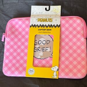Peanuts Pink Gingham Laptop Sleeve with 'Good Grief' Skin NWT
